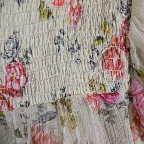 Sundance Amelia Floral Sheer Blouse With Cami Bohemian Ruffled Smocked Size PS - Picture 6 of 10